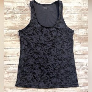 Athleta Blue & Black Textured Floral Scoop Neck Tank Top